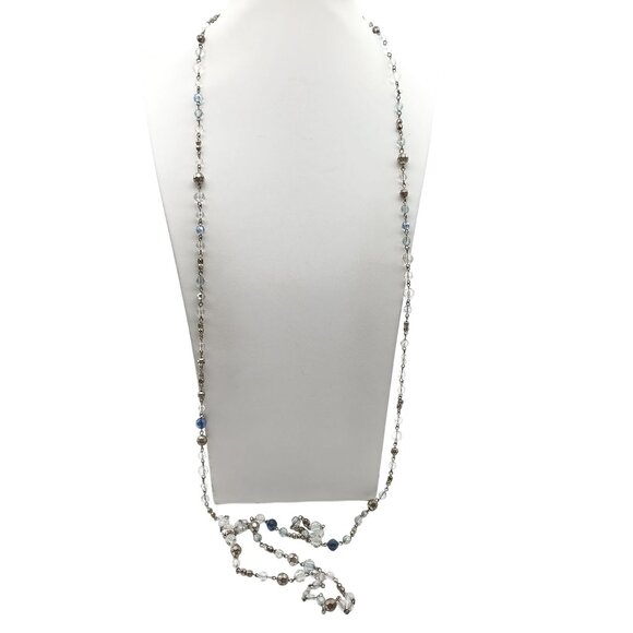 Long Premier Designs Crystal & Metal Bead Necklace, Vintage Blue and Gold Tone - Picture 1 of 4